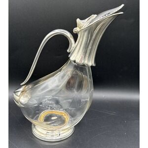Vintage Crystal Glass & Silver Plated Duck Goose Shaped Decanter Pitcher